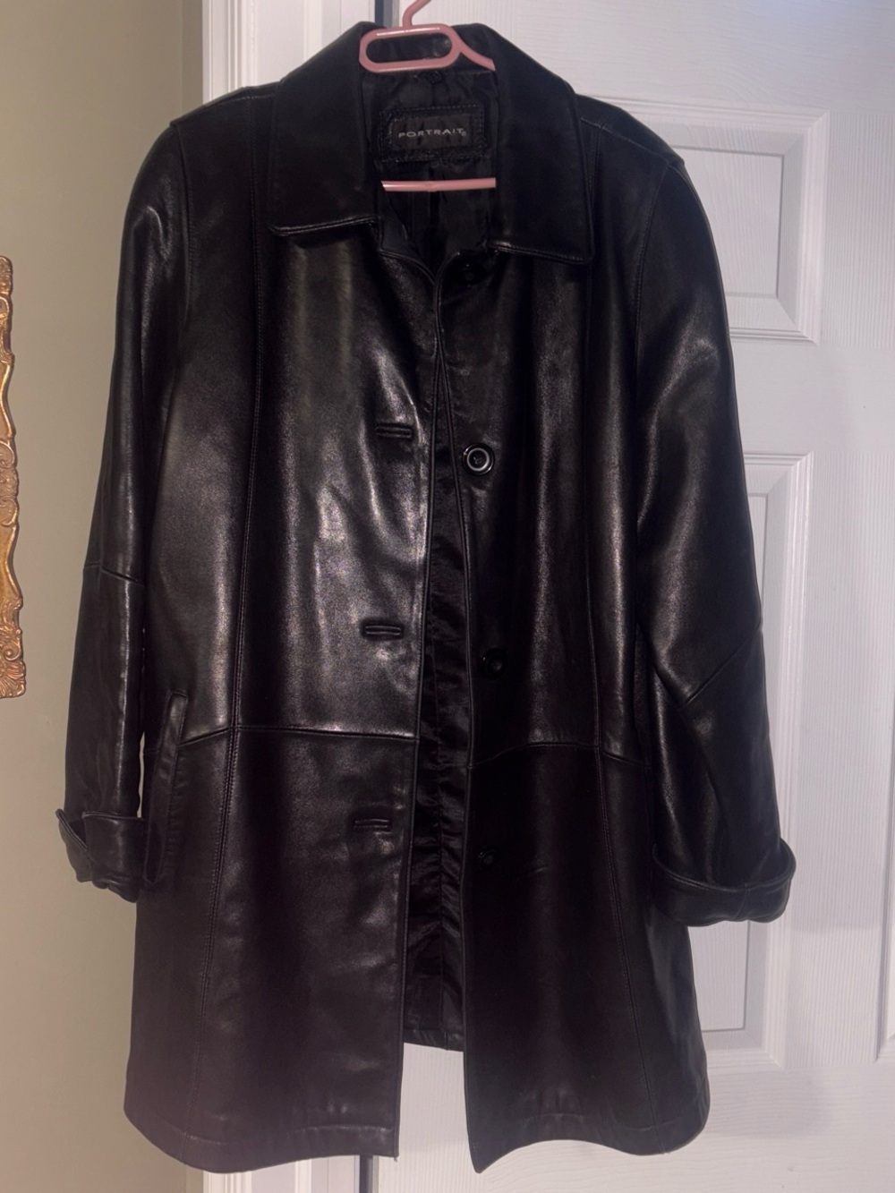 Portrait Vintage Classic Black 100% Genuine Leather Coat - Long Jacket